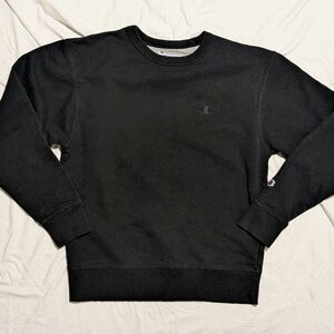 Champion Pullover Sweatshirt Authentic Athletic Wear Solid Black Cotton Poly Med
